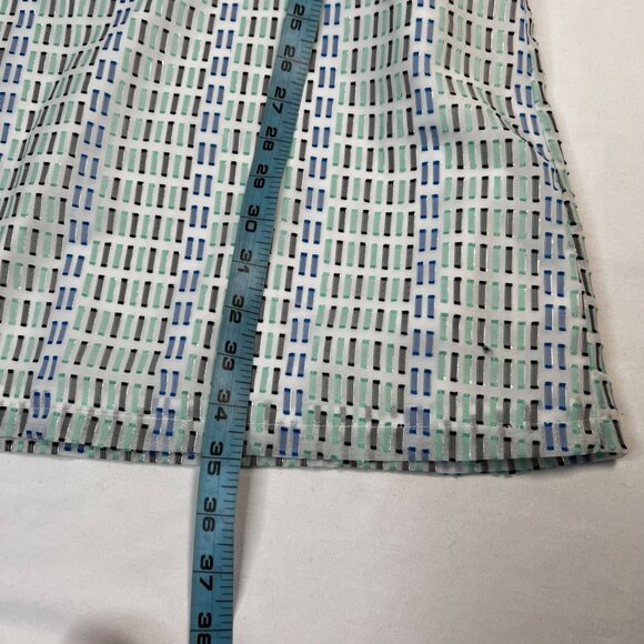 SEDGE Selma Dress Mini Puff Sleeve Notch Neck Luxury White Green Blue Large - Picture 6 of 11